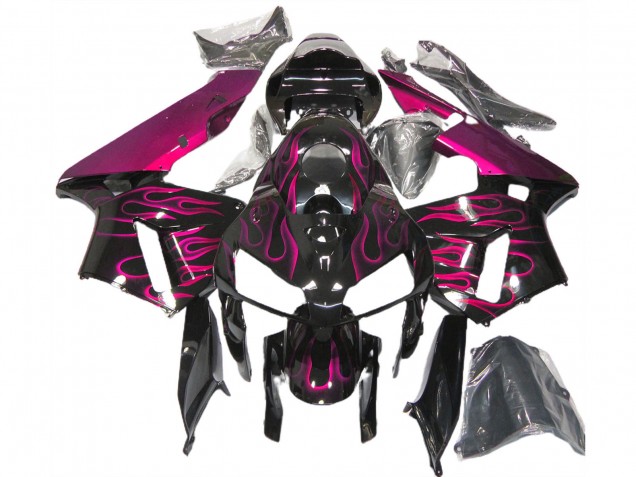 Honda CBR600RR Motorrad Verkleidung 2005-2006 - Glanzendes Schwarz Rosa Flamme