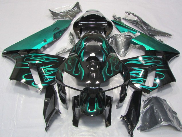 Honda CBR600RR Motorrad Verkleidung 2005-2006 - Glanzendes Schwarz Blau Grun Flamme