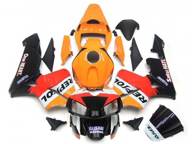 Honda CBR600RR Motorrad Verkleidung 2003-2004 - Orange Weiss Rot Glanzendes Schwarz One Heart Repsol