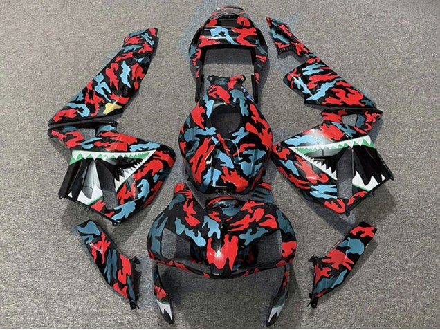 Honda CBR600RR Motorrad Verkleidung 2003-2004 - Rot Blau Camouflage Hai