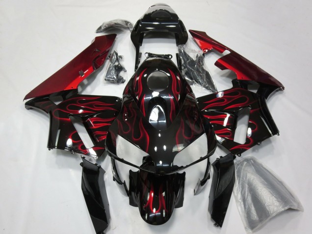 Honda CBR600RR Motorrad Verkleidung 2003-2004 - Glanzendes Schwarz Rot Flamme