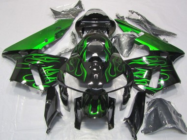 Honda CBR600RR Motorrad Verkleidung 2005-2006 - Glanzendes Schwarz Vibrant Grun Flamme