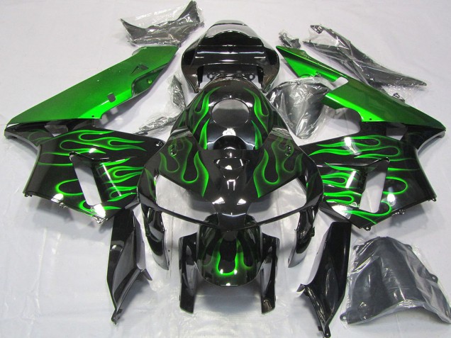 Honda CBR600RR Motorrad Verkleidung 2005-2006 - Glanzendes Schwarz Vibrant Grun Flamme