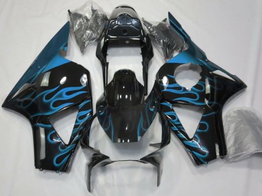 Honda CBR954RR Motorrad Verkleidung 2002-2003 - Glanzendes Schwarz Hellblau Flamme
