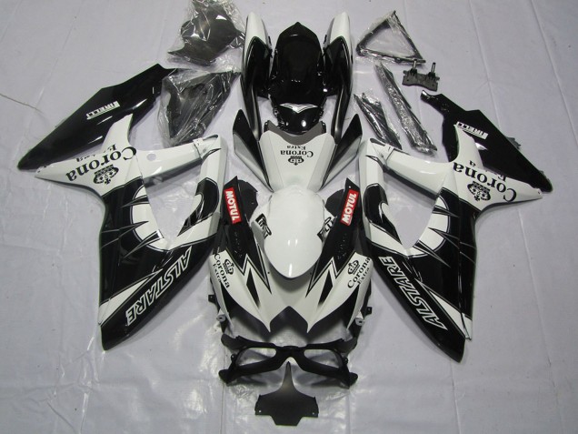 Suzuki GSXR 600 / GSXR 750 Motorrad Verkleidung 2008-2010 - Weiss Schwarz Alstare Corona Motul