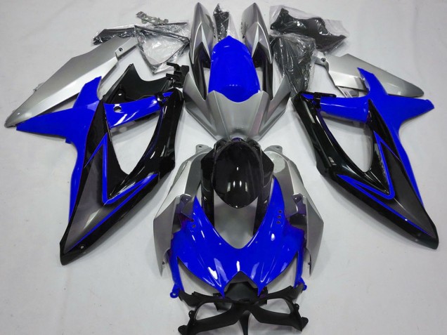 Suzuki GSXR 600 / GSXR 750 Motorrad Verkleidung 2008-2010 - Silber Blau Glanzendes Schwarz