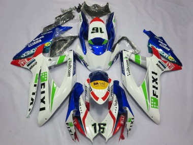 Suzuki GSXR 600 / GSXR 750 Motorrad Verkleidung 2008-2010 - Weiss Blau Grun Gelb Rot Fixi 16