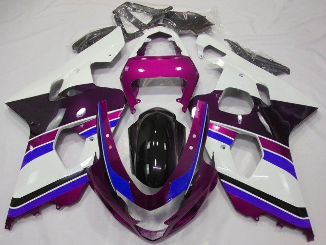 Suzuki GSXR 600 / GSXR 750 Motorrad Verkleidung 2004-2005 - Weiss Rosa Blau Glanzendes Schwarz