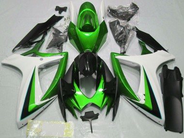 Suzuki GSXR 600 / GSXR 750 Motorrad Verkleidung 2006-2007 - Grun Weiss Glanzendes Schwarz