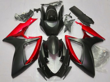 Suzuki GSXR 600 / GSXR 750 Motorrad Verkleidung 2006-2007 - Matt Schwarz Rot