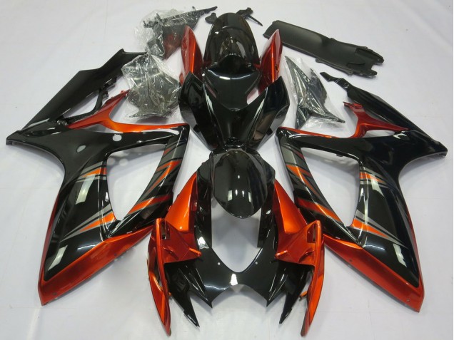 Suzuki GSXR 600 / GSXR 750 Motorrad Verkleidung 2006-2007 - Orange Glanzendes Schwarz