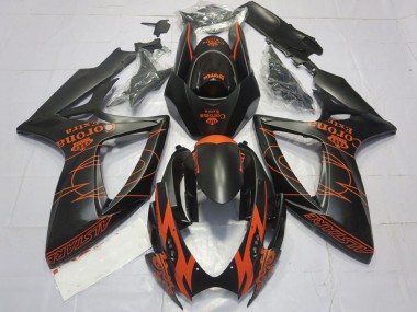 Suzuki GSXR 600 / GSXR 750 Motorrad Verkleidung 2006-2007 - Matt Schwarz Orange Corona Extra Alstare Motul