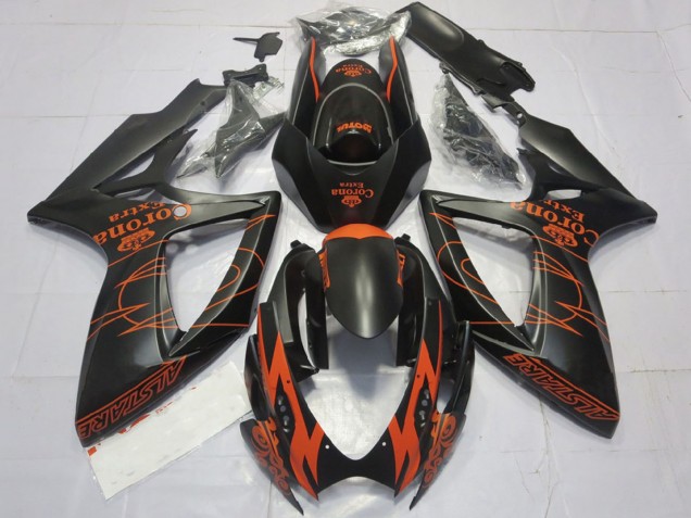 Suzuki GSXR 600 / GSXR 750 Motorrad Verkleidung 2006-2007 - Matt Schwarz Orange Corona Extra Alstare Motul