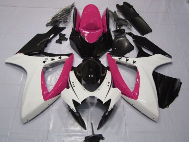 Suzuki GSXR 600 / GSXR 750 Motorrad Verkleidung 2006-2007 - Rosa Weiss Glanzendes Schwarz Stern