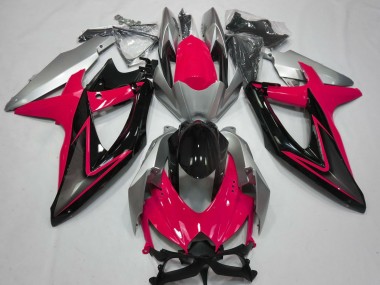 Suzuki GSXR 600 / GSXR 750 Motorrad Verkleidung 2008-2010 - Silber Rot Glanzendes Schwarz