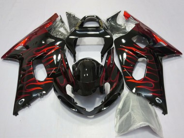 Suzuki GSXR 600 / GSXR 750 Motorrad Verkleidung 2001-2003 - Glanzendes Schwarz Rot Flamme