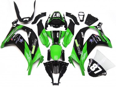 Kawasaki ZX10R Motorrad Verkleidung 2016-2020 - Grun Glanzendes Schwarz Team Grun Stern 87