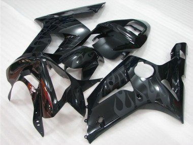 Kawasaki ZX6R Motorrad Verkleidung 2003-2004 - Glanzendes Schwarz Grau Flamme