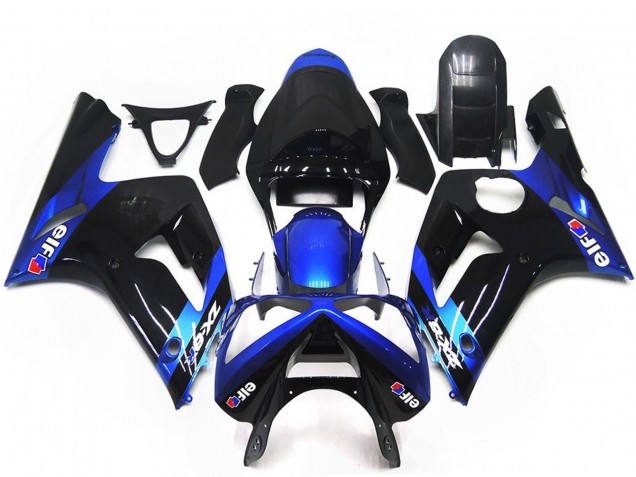 Kawasaki ZX6R Motorrad Verkleidung 2003-2004 - Blau Glanzendes Schwarz Elf