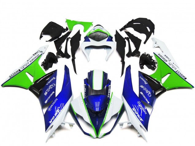 Kawasaki ZX6R Motorrad Verkleidung 2009-2012 - Weiss Grun Blau Schwarz