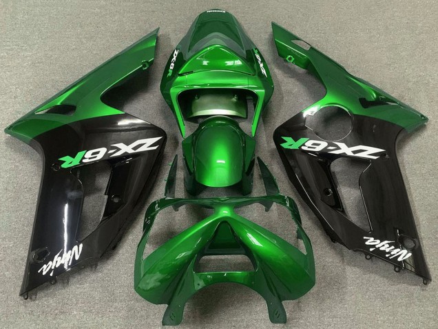 Kawasaki ZX6R Motorrad Verkleidung 2003-2004 - Grun Glanzendes Schwarz
