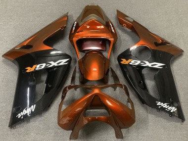 Kawasaki ZX6R Motorrad Verkleidung 2003-2004 - Orange Glanzendes Schwarz