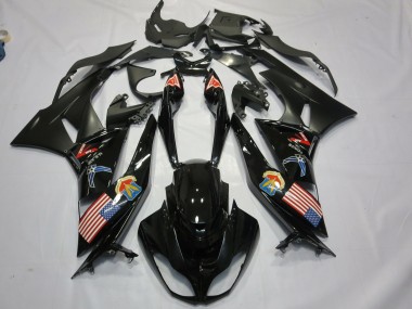 Kawasaki ZX6R Motorrad Verkleidung 2009-2012 - Glanzendes Schwarz Matt Schwarz American Flag