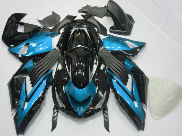 Kawasaki ZX14R Motorrad Verkleidung 2006-2011 - Hellblau Glanzendes Schwarz