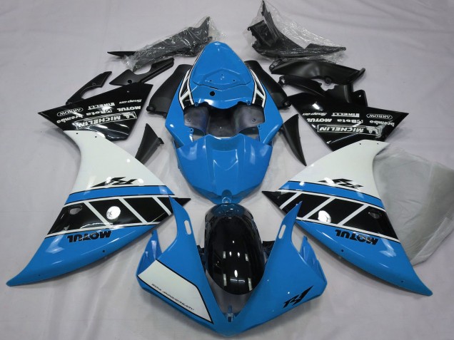 Yamaha R1 Motorrad Verkleidung 2012-2014 - Blau Weiss Glanzendes Schwarz