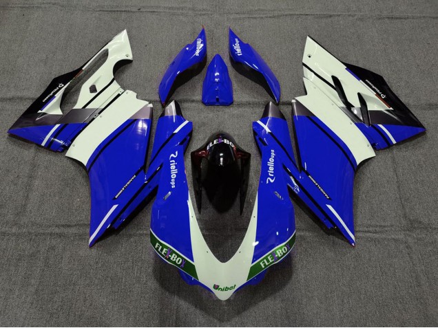 Ducati 959 1299 Motorrad Verkleidung 2015-2020 - Blau Weiss Glanzendes Schwarz Unibat Flex-Box OEM Stil