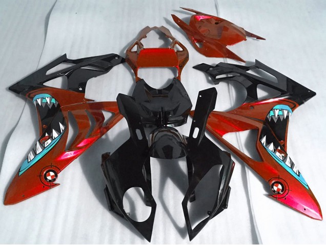 BMW S1000RR Motorrad Verkleidung 2017-2018 - Rot Glanzendes Schwarz Hai