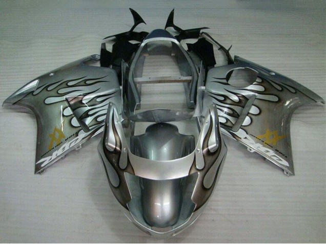 Honda CBR1100XX Blackbird Motorrad Verkleidung 1996-2007 - Silber Schwarz Flamme