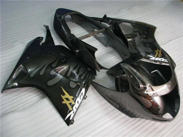Honda CBR1100XX Blackbird Motorrad Verkleidung 1996-2007 - Glanzendes Schwarz Silber Flamme
