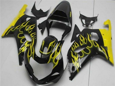 Suzuki GSXR 600/750 Motorrad Verkleidung 2001-2003 - Glanzendes Schwarz Gelb Flamme