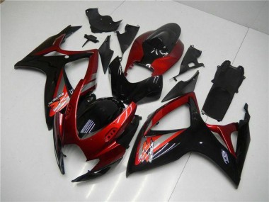 Suzuki GSXR 600/750 Motorrad Verkleidung 2006-2007 - Rot Glanzendes Schwarz