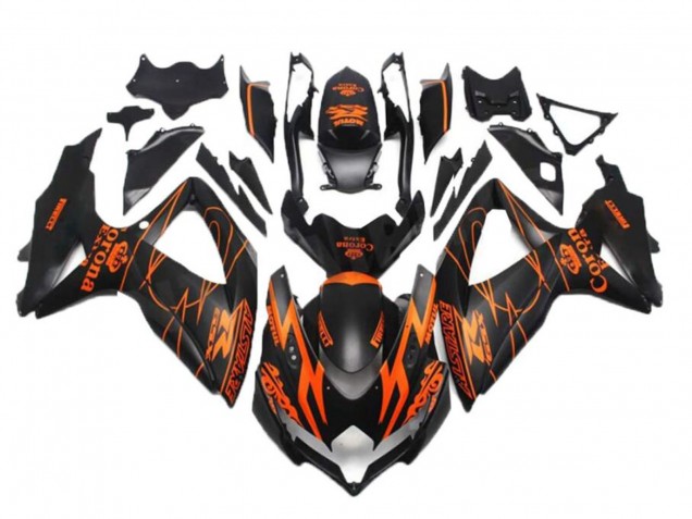 Suzuki GSXR 600/750 Motorrad Verkleidung 2008-2010 - Matt Schwarz Orange Alstare Corona Motul