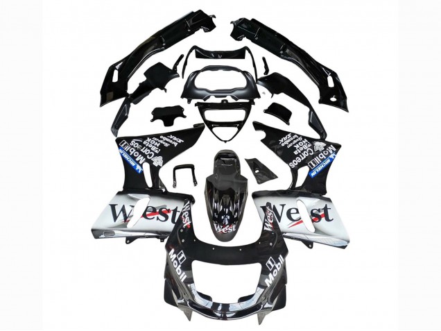 Kawasaki ZZR400 Motorrad Verkleidung 1993-2007 - Glanzendes Schwarz Weiss West