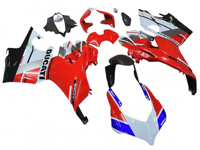 Ducati Panigale V4 V4S Motorrad Verkleidung 2018-2019 - Weiss Silber Rot Glanzendes Schwarz