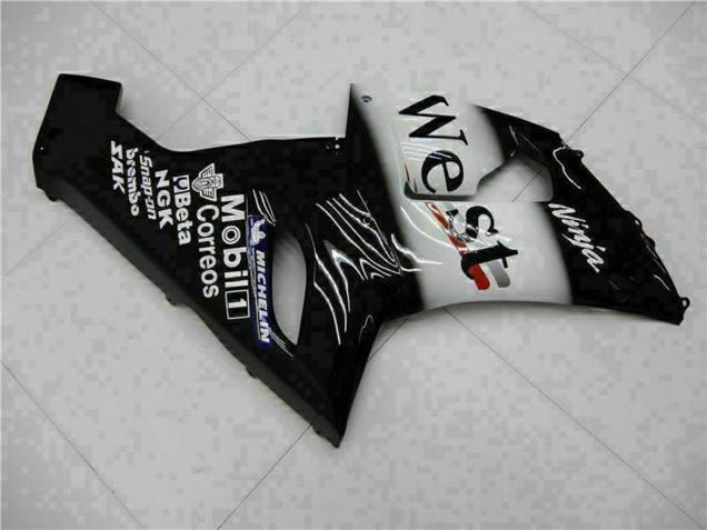 Kawasaki ZX6R Motorrad Verkleidung 2005-2006 - Glanzendes Schwarz Weiss West