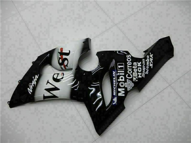 Kawasaki ZX6R Motorrad Verkleidung 2005-2006 - Glanzendes Schwarz Weiss West