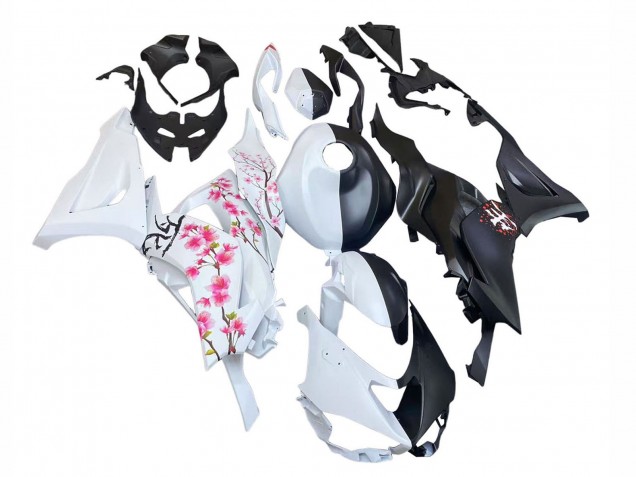 Kawasaki ZX6R Motorrad Verkleidung 2023-2025 - Schwarz Weiss mit Blume