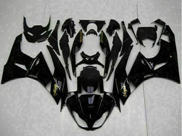Kawasaki ZX6R Motorrad Verkleidung 2009-2012 - Glanzendes Schwarz Gold Ninja