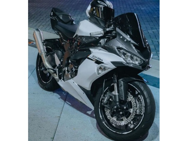 Kawasaki ZX6R Motorrad Verkleidung 2019-2022 - Weiss Schwarz Carbonfaser