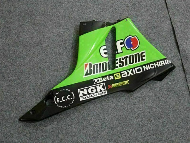 Kawasaki ZX6R Motorrad Verkleidung 2009-2012 - Grun Glanzendes Schwarz Elf Touch4 Bridgestone