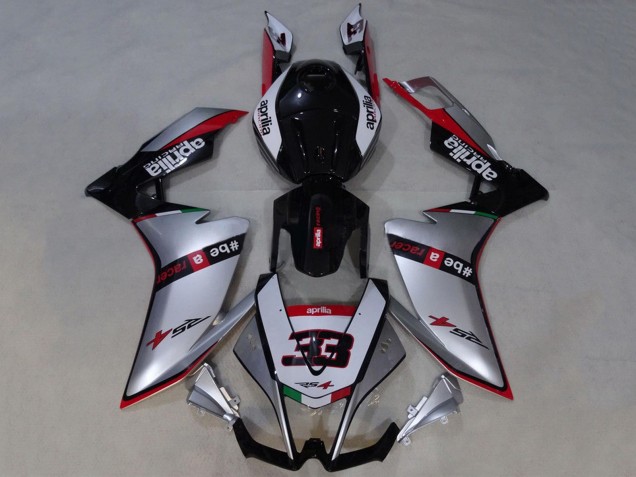 Aprilia RS4 50 125 Motorrad Verkleidung 2012-2018 - Silber Rot Glanzendes Schwarz
