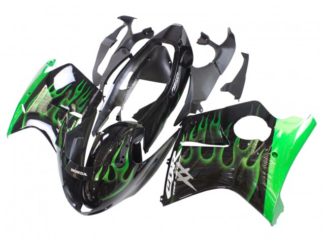 Honda CBR1100XX Blackbird Motorrad Verkleidung 1996-2007 - Glanzendes Schwarz Grun Flamme