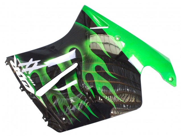 Honda CBR1100XX Blackbird Motorrad Verkleidung 1996-2007 - Glanzendes Schwarz Grun Flamme