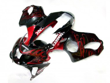 Honda CBR600 F4 Motorrad Verkleidung 1999-2000 - Glanzendes Schwarz Rot Flamme