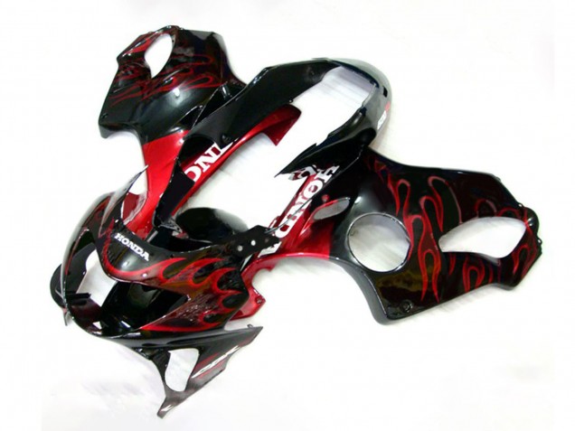 Honda CBR600 F4 Motorrad Verkleidung 1999-2000 - Glanzendes Schwarz Rot Flamme