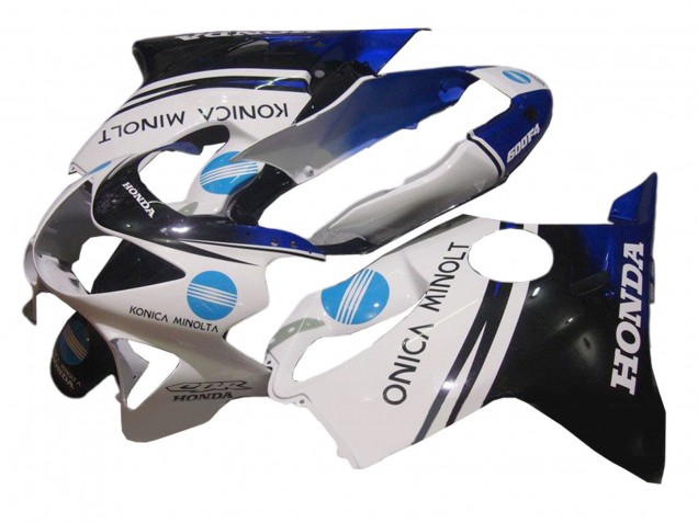 Honda CBR600 F4 Motorrad Verkleidung 1999-2000 - Weiss Blau Glanzendes Schwarz Konica Minolta
